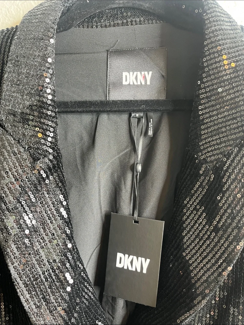 NWT DKNY Double Breasted Sequin Blazer in Black Sz M